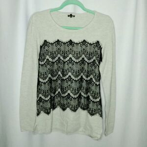 ⭐ Hannah Women's Rayon Blend Lace Long Sleeve Pull Over Blouse Top NWT Large